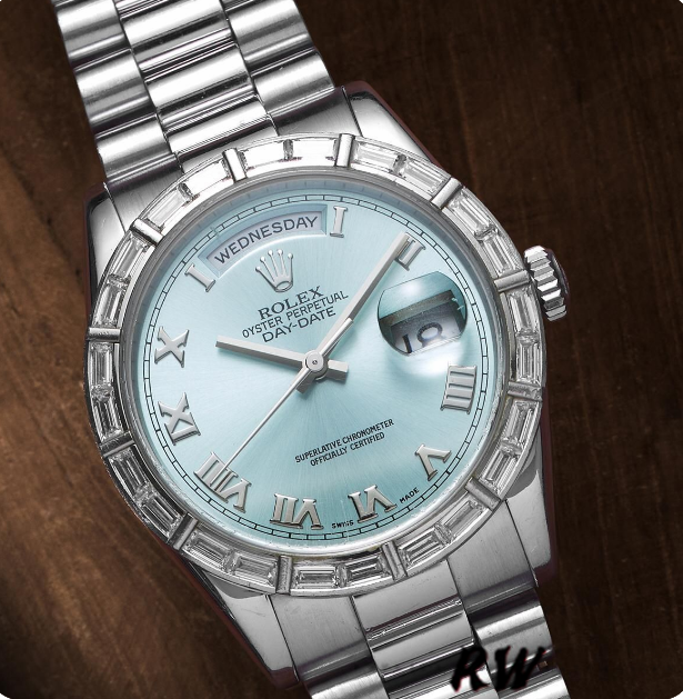 Rolex Day-Date 118366 Ice Blue Dial Diamond Bezel 36mm Unisex Replica Watch