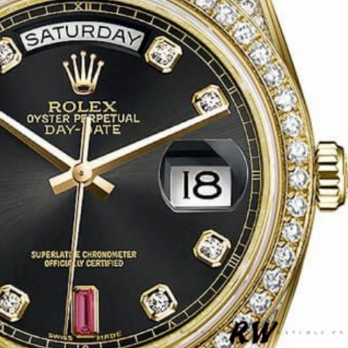 Rolex Day-Date 118388 Black Diamond Rubies Dial 36mm Unisex Replica Watch