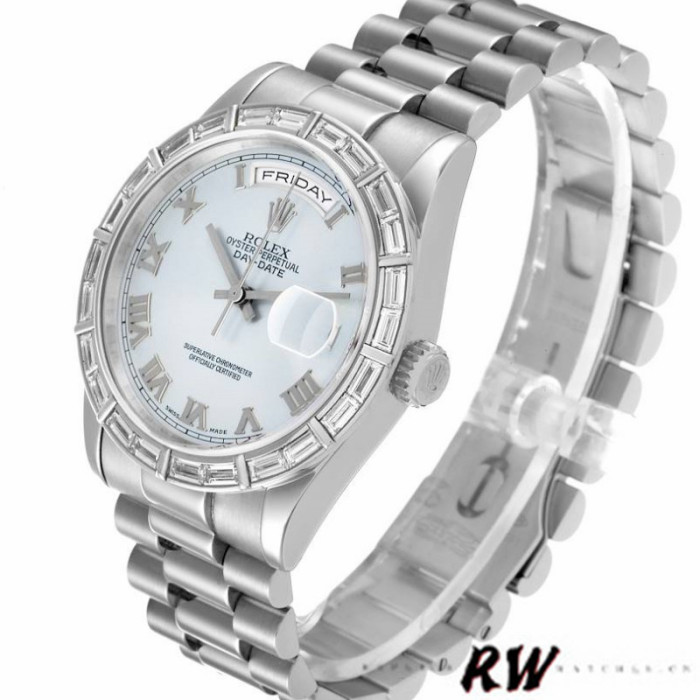 Rolex Day-Date 118366 Ice Blue Dial Diamond Bezel 36mm Unisex Replica Watch