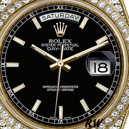 Rolex Day-Date 118388 Yellow Gold Black Index Dial 36mm Unisex Replica Watch