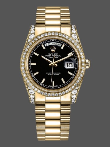 Rolex Day-Date 118388 Black Index Dial 36mm Unisex Replica Watch