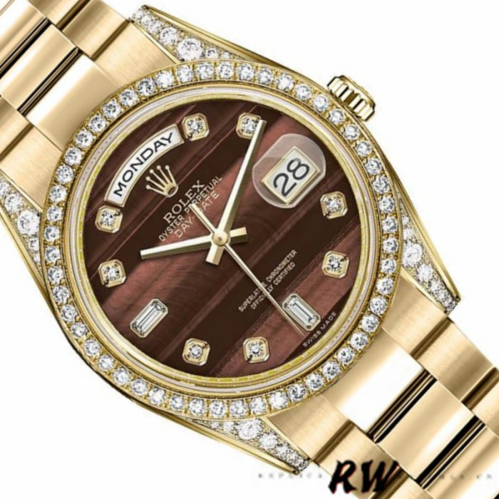 Rolex Day-Date 118388 Yellow Gold Bull's Eye Brown Dial 36mm Unisex Replica Watch
