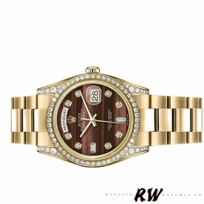 Rolex Day-Date 118388 Yellow Gold Bull's Eye Brown Dial 36mm Unisex Replica Watch