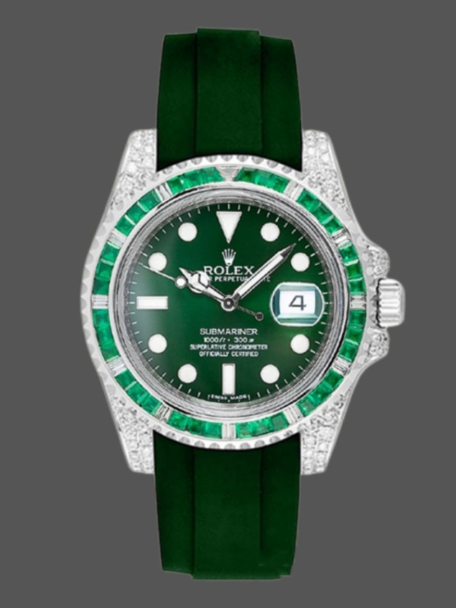 Rolex Submariner 116610 Green Dial Rubber strap 40mm Mens Replica Watch