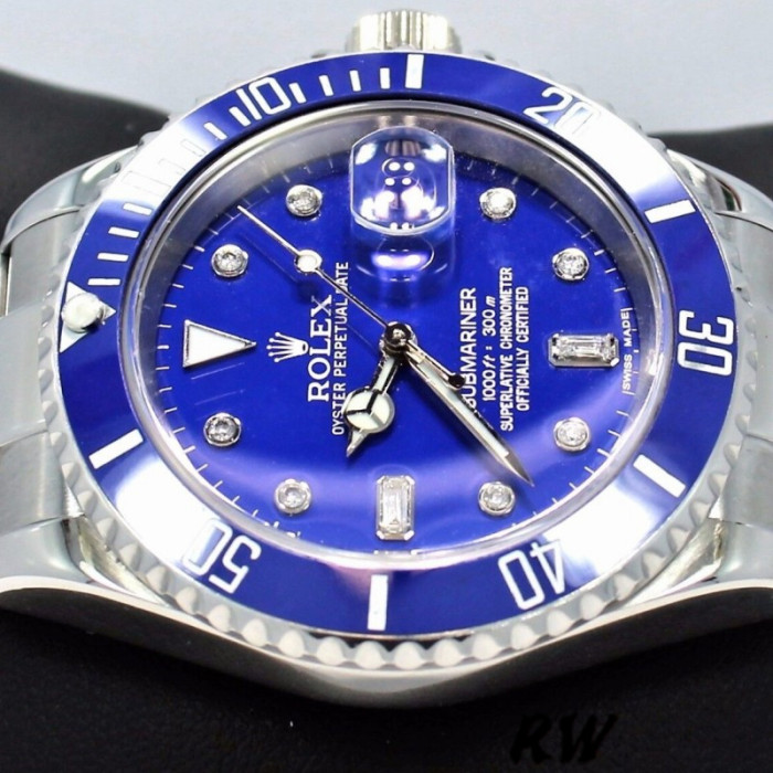 Rolex Submariner 16610 Stainless Steel Blue Bezel Diamond Dial 40mm Mens Replica Watch