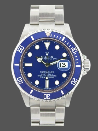 Rolex Submariner 16610 Stainless Steel Blue Bezel Blue Dial 40mm Mens Replica Watch