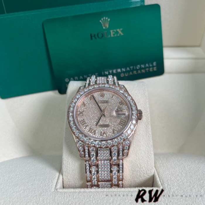 Rolex Pearlmaster 86405RBR Everose Gold Paved Diamond dial 39mm Mens Replica Watch