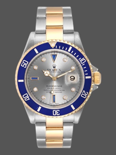 Rolex Submariner 16613 Steel Gold Diamond Sapphire Serti Dial 40mm Mens Replica Watch