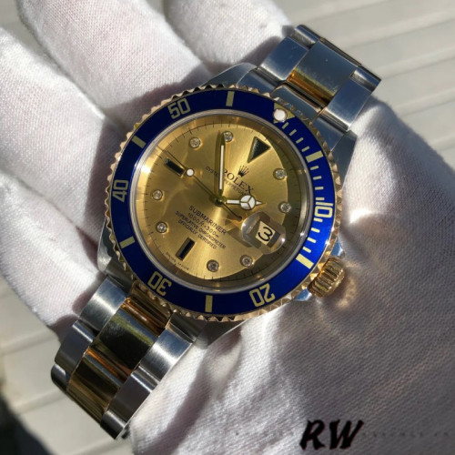 Rolex Submariner Date 16613 Champagne Serti Dial 40mm Mens Replica Watch