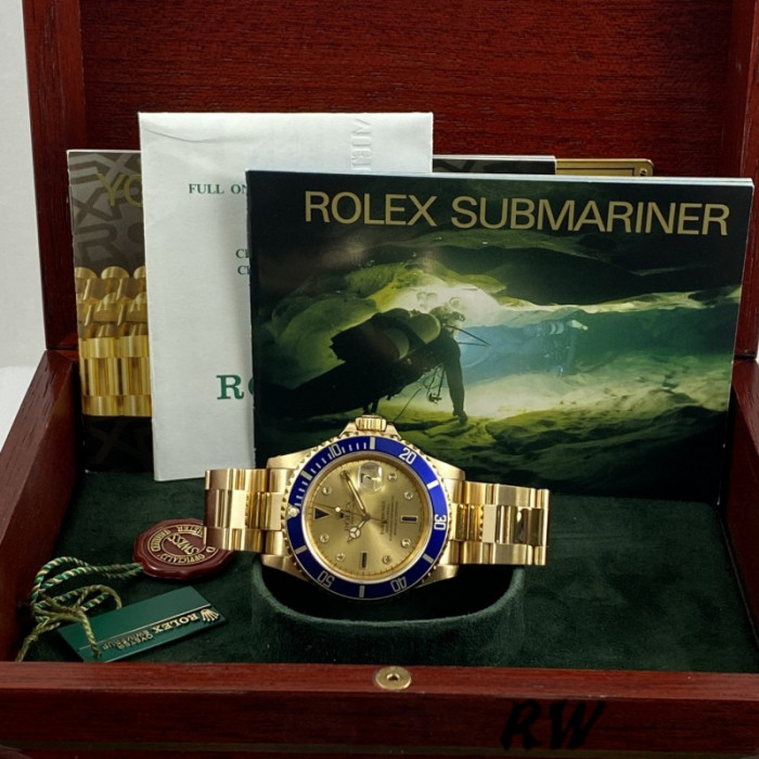 Rolex Submariner 16618 Yellow Gold Champagne Dial  40mm Mens Replica Watch