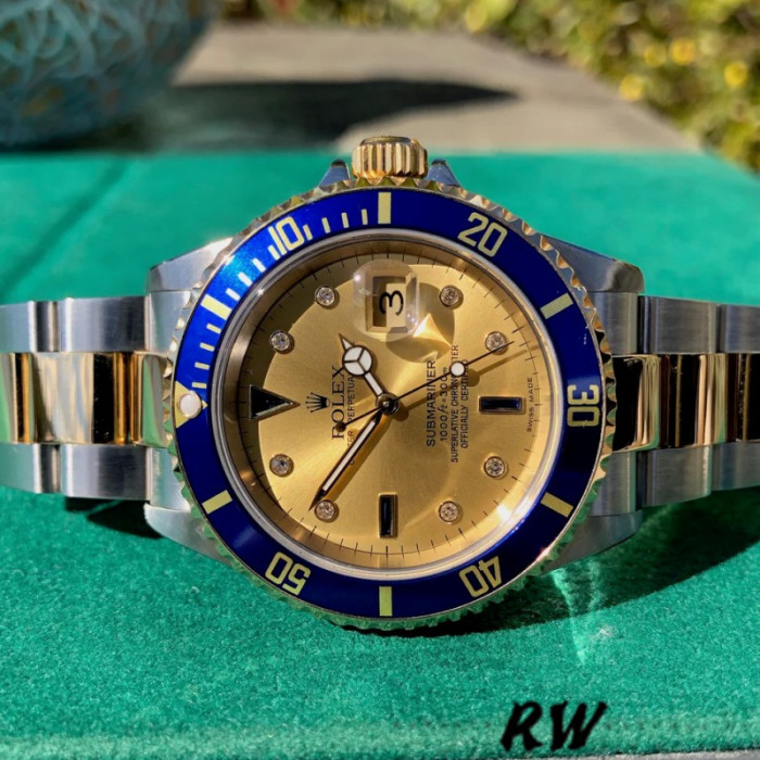 Rolex Submariner Date 16613 Champagne Serti Dial 40mm Mens Replica Watch