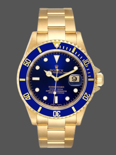 Rolex Submariner 16618 Yellow Gold Blue Dial 40mm Mens Replica Watch