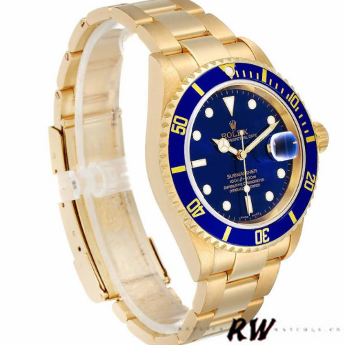 Rolex Submariner 16618 Yellow Gold Blue Dial 40mm Mens Replica Watch