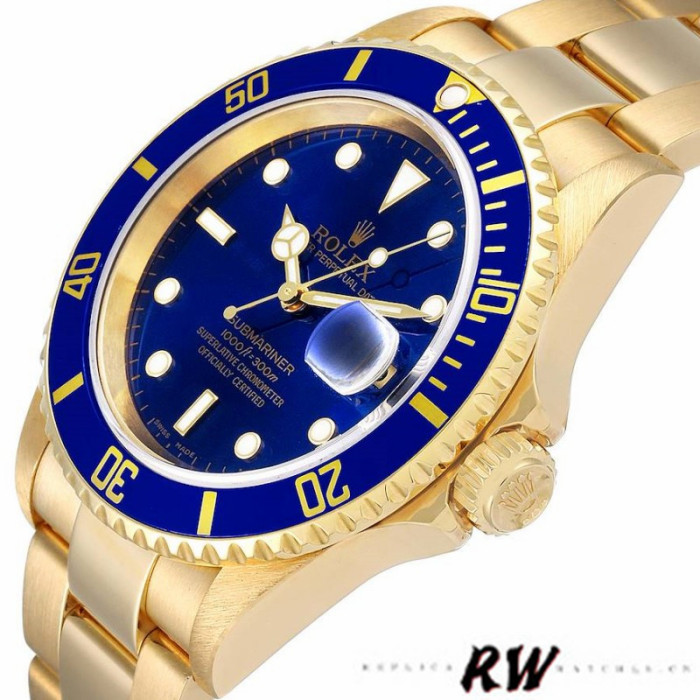 Rolex Submariner 16618 Yellow Gold Blue Dial 40mm Mens Replica Watch