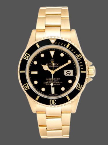 Rolex Submariner 16618 Yellow Gold Black Dial 40mm Mens Replica Watch