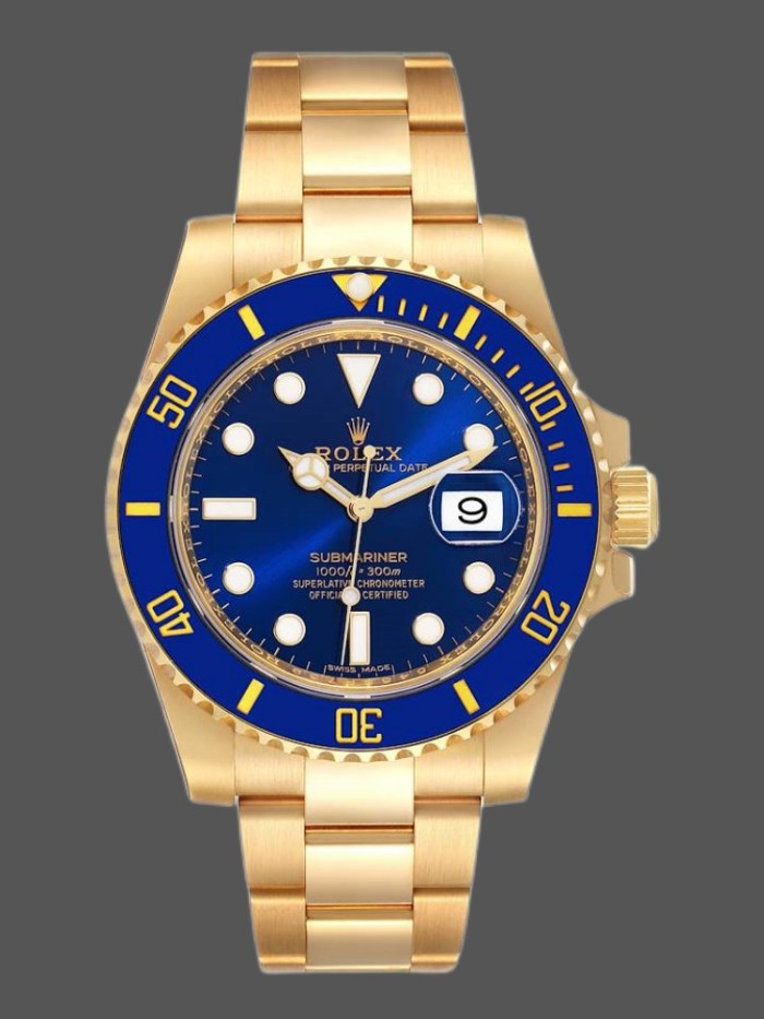 Rolex Submariner 116618 Yellow Gold Blue Dial 40mm Mens Replica Watch
