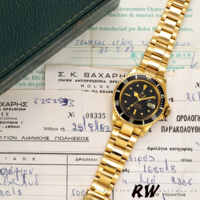 Rolex Submariner 1680/8 Black dial Yellow Gold 40mm Mens Replica Watch