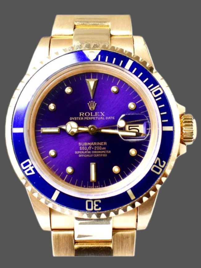 Rolex Submariner 1680/8 Tropical Purple dial Yellow Gold 40mm Mens Replica Watch