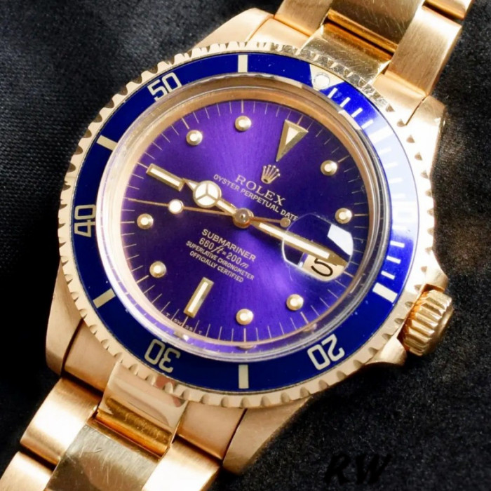 Rolex Submariner 1680/8 Tropical Purple dial Yellow Gold 40mm Mens Replica Watch