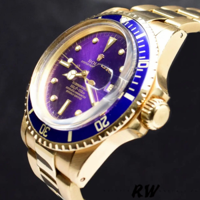 Rolex Submariner 1680/8 Tropical Purple dial Yellow Gold 40mm Mens Replica Watch