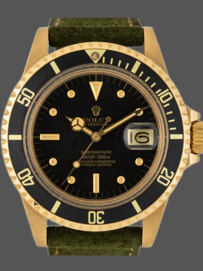 Rolex Submariner 1680/8 Black Dial Green Leather Strap 39mm Mens Replica Watch