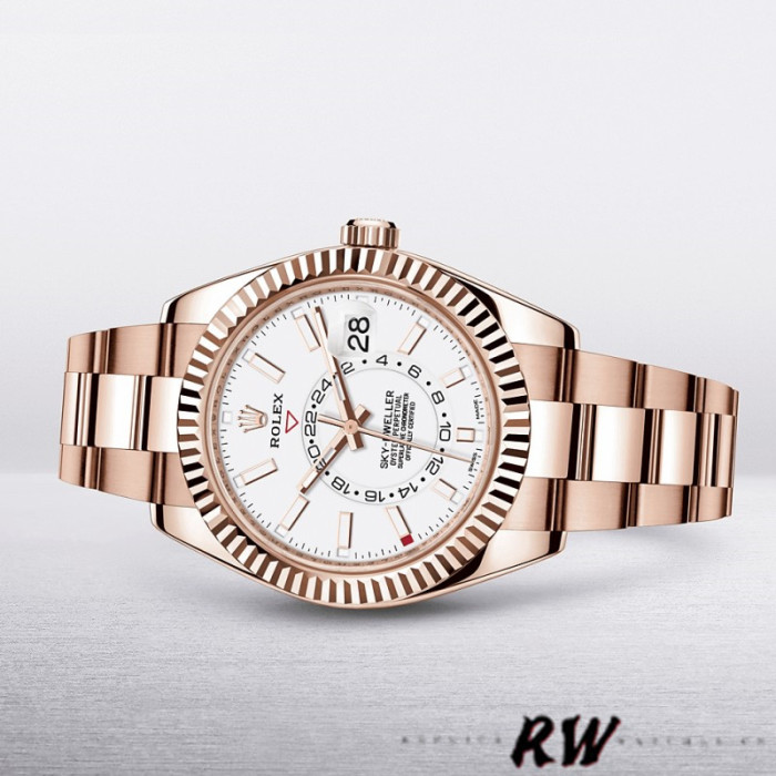 Rolex Sky-Dweller 326935 Rose Gold White Dial 42mm Mens Replica Watch
