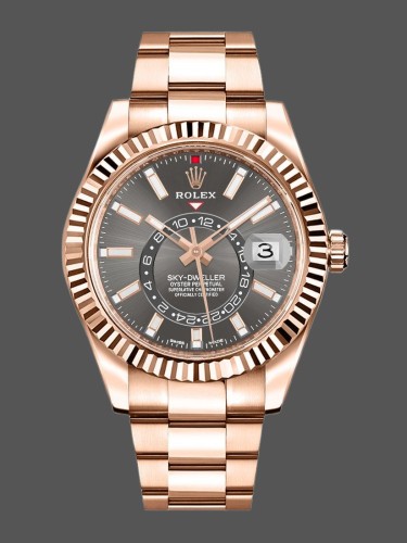 Rolex Sky-Dweller 326935 Everose Gold Dark Rhodium Stick Dial 42mm Mens Replica Watch