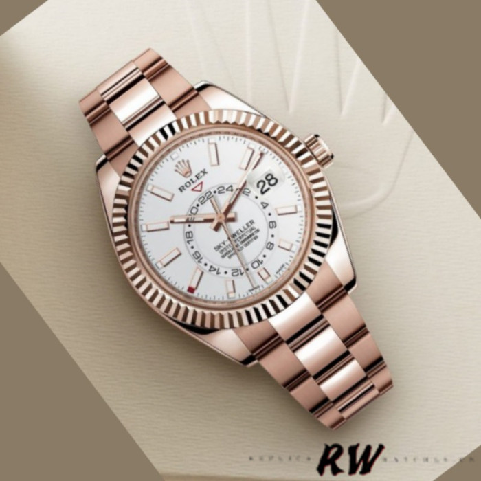Rolex Sky-Dweller 326935 Rose Gold White Dial 42mm Mens Replica Watch