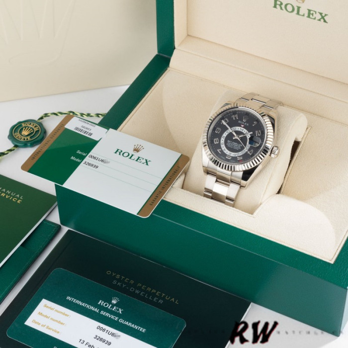 Rolex Sky-Dweller 326939 Fluted Bezel Black Dial 42MM Mens Replica Watch