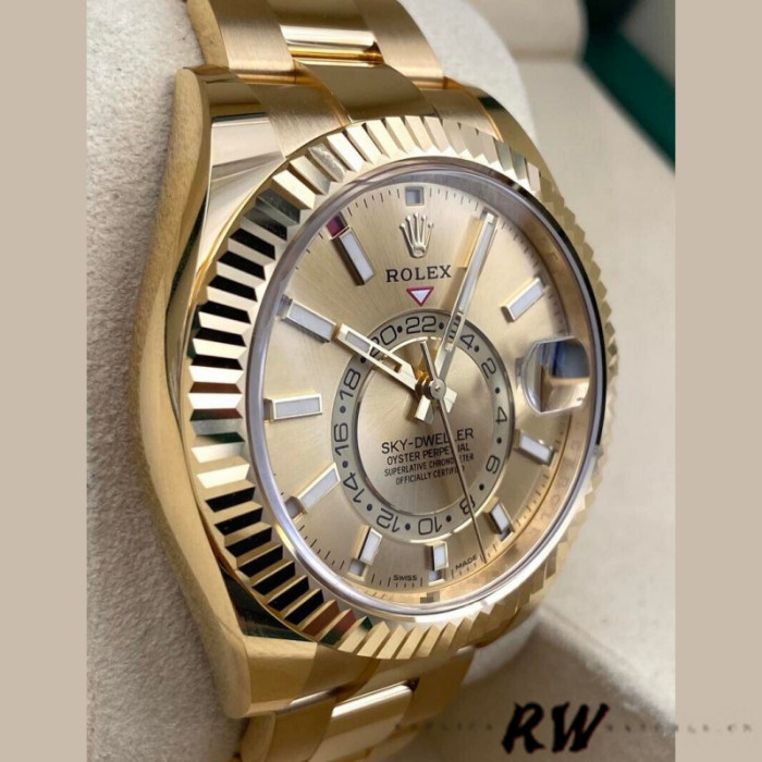 Rolex Sky-Dweller 326938 Yellow Gold Champagne Dial 42mm Mens Replica Watch