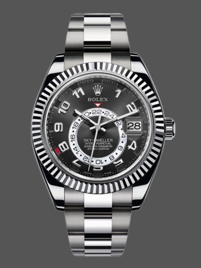 Rolex Sky-Dweller 326939 Fluted Bezel Black Dial 42MM Mens Replica Watch