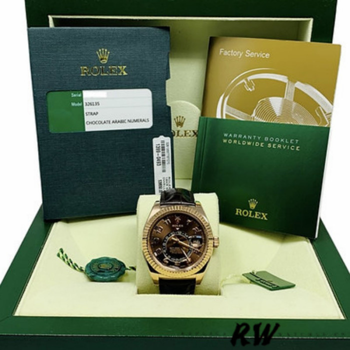 Rolex Sky-Dweller 326135 Chocolate Arabic Sunray Brown Dial 42MM Mens Replica Watch