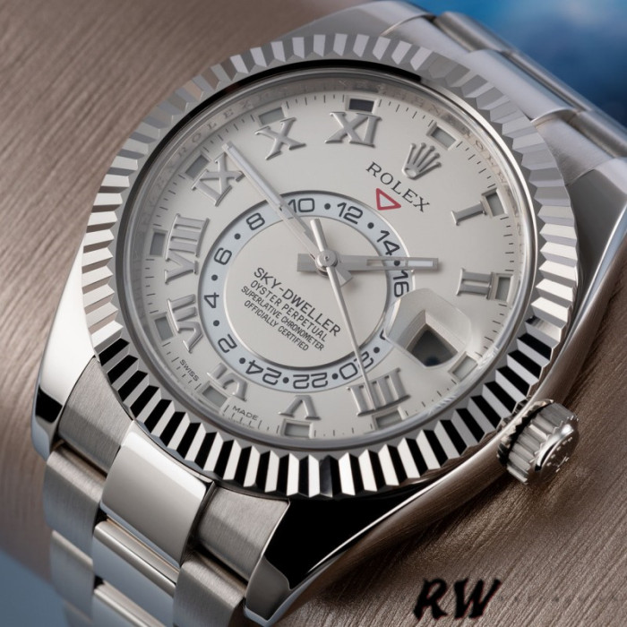 Rolex Sky-Dweller 326939 Fluted Bezel Ivory Dial 42MM Mens Replica Watch