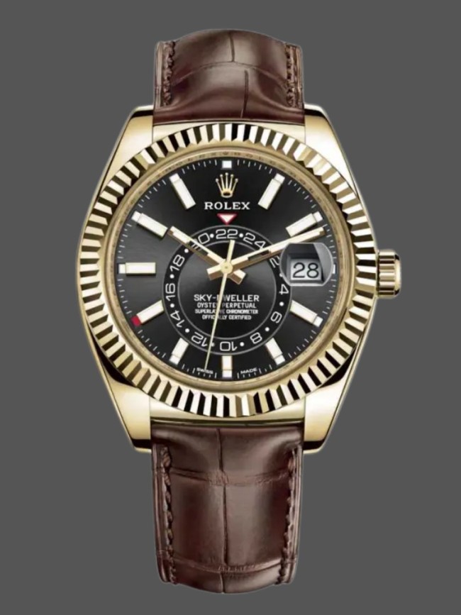 Rolex Sky-Dweller 326138 Black Dial Yellow Gold 42MM Mens Replica Watch