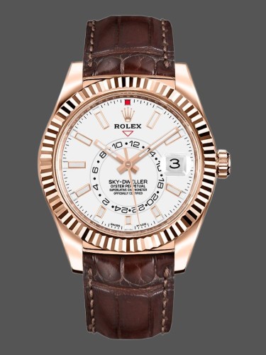 Rolex Sky-Dweller 326135 White Dial Rose Gold 42MM Mens Replica Watch
