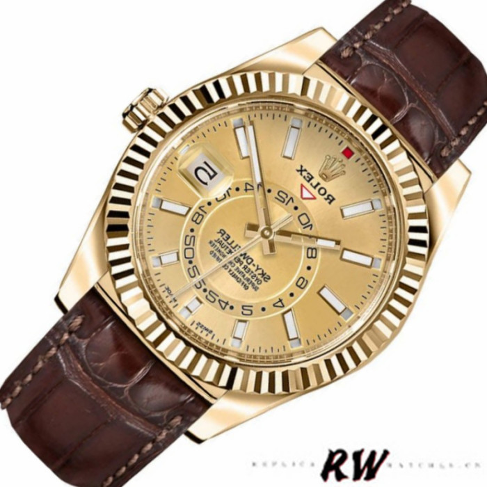 Rolex Sky-Dweller 326138 Champagne Dial Yellow Gold 42MM Mens Replica Watch