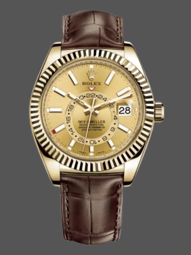 Rolex Sky-Dweller 326138 Champagne Dial Yellow Gold 42MM Mens Replica Watch