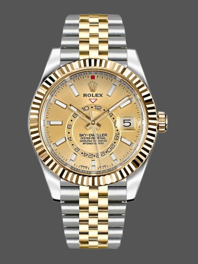 Rolex Sky-Dweller 326933 Stainless Steel Yellow Gold Champagne Dial 42MM Mens Replica Watch