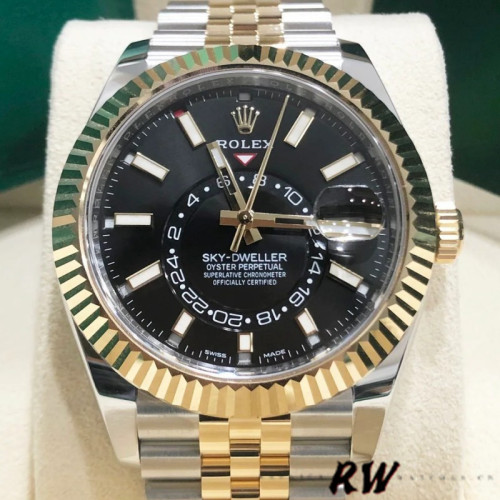Rolex Sky-Dweller 326933 Stainless Steel Yellow Gold Black Dial 42MM Mens Replica Watch