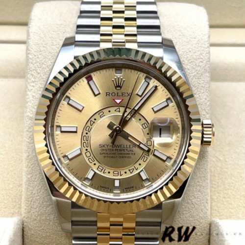 Rolex Sky-Dweller 326933 Stainless Steel Yellow Gold Champagne Dial 42MM Mens Replica Watch