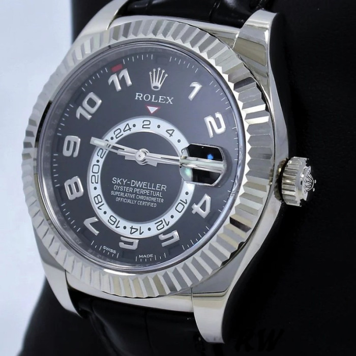 Rolex Sky-Dweller 326139 Black Dial Leather Strap 42MM Mens Replica Watch