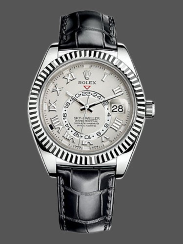 Rolex Sky-Dweller 326139 Ivory Roman Dial Leather Strap 42MM Mens Replica Watch