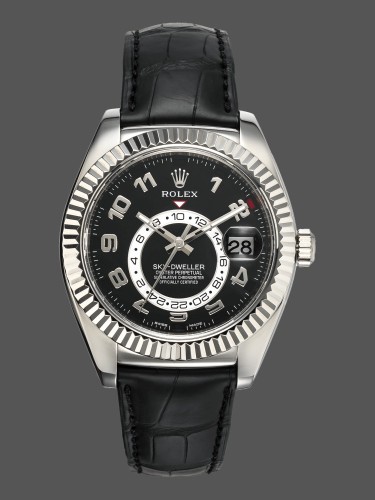 Rolex Sky-Dweller 326139 Black Dial Leather Strap 42MM Mens Replica Watch