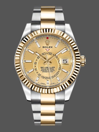Rolex Sky-Dweller 326933 Champagne Dial Stainless Steel 42MM Mens Replica Watch
