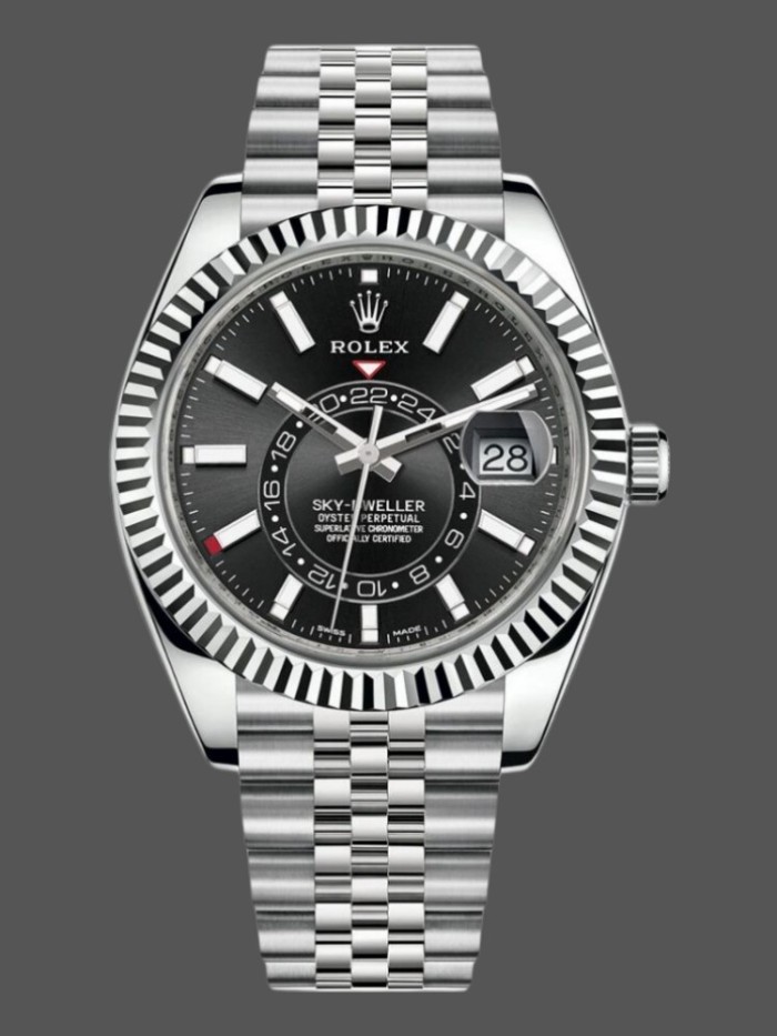 Rolex Sky-Dweller 326934 Fluted Bezel Black Dial 42MM Mens Replica Watch