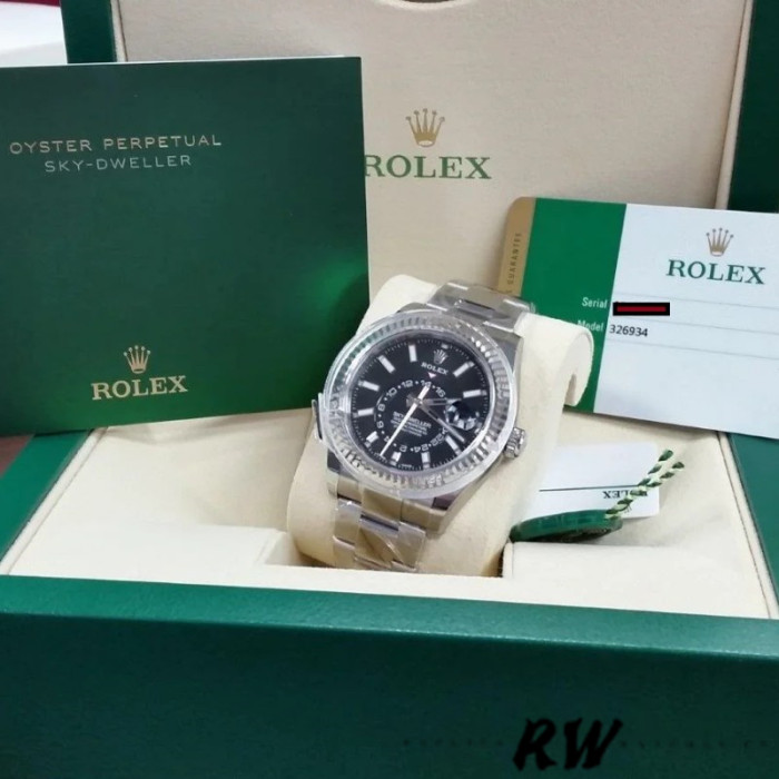 Rolex Sky-Dweller 326934 Stainless Steel Black Dial 42MM Mens Replica Watch