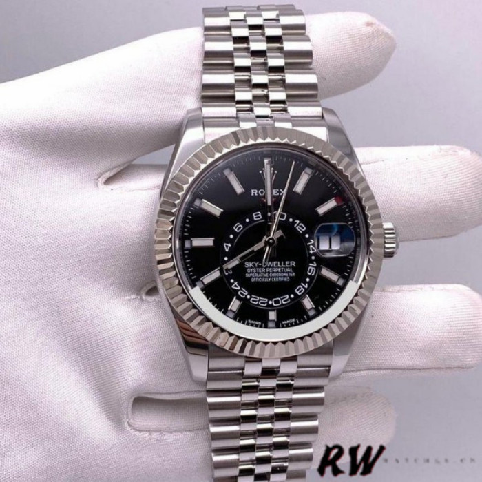 Rolex Sky-Dweller 326934 Fluted Bezel Black Dial 42MM Mens Replica Watch