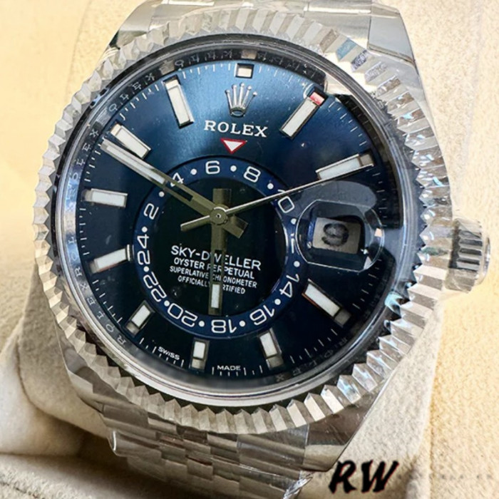 Rolex Sky-Dweller 326934 Fluted Bezel Blue Dial 42MM Replica Watch