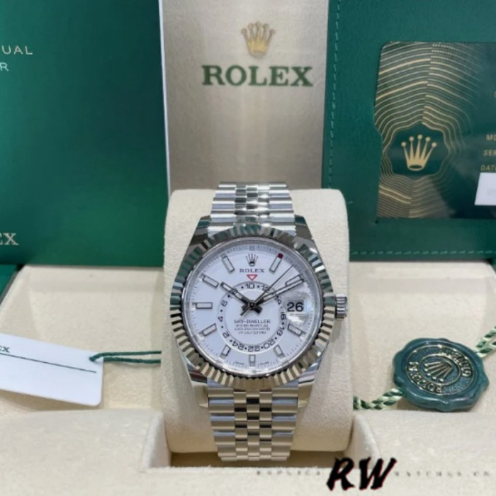 Rolex Sky-Dweller 326934 Fluted Bezel White Dial 42MM Replica Watch