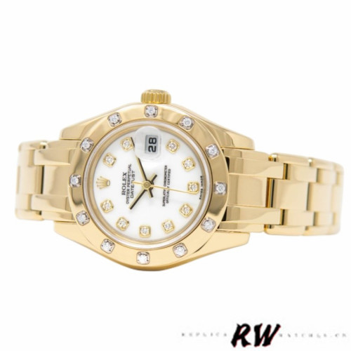 Rolex Pearlmaster 80318 Yellow Gold White Dial 29MM Lady Replica Watch